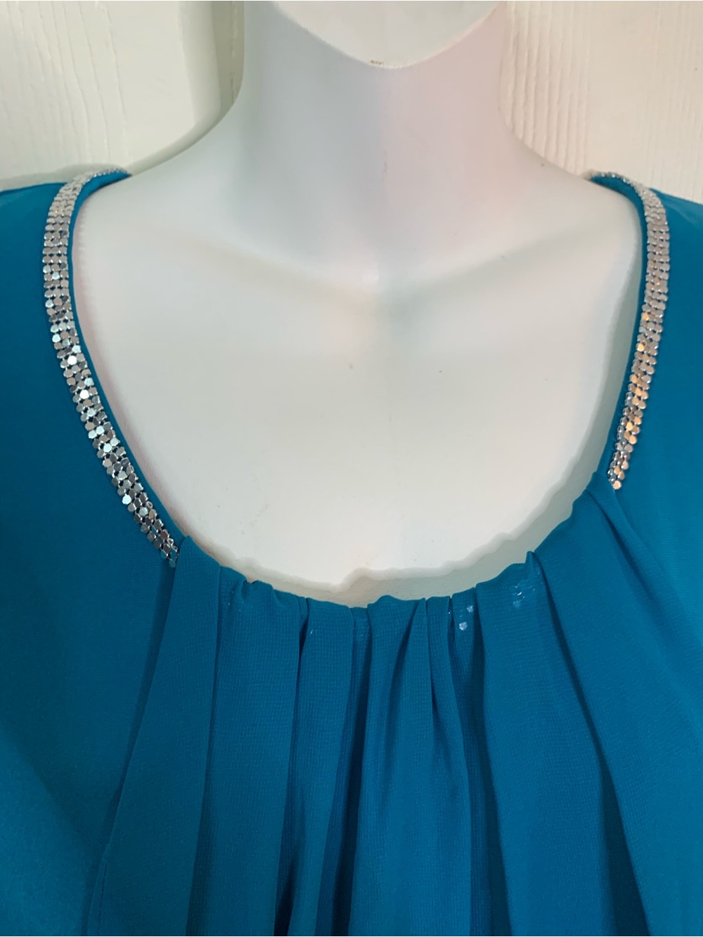 Alfani sleeveless pleated top featuring a rhinestone-embellished scoop neckline - Picture 5 of 6